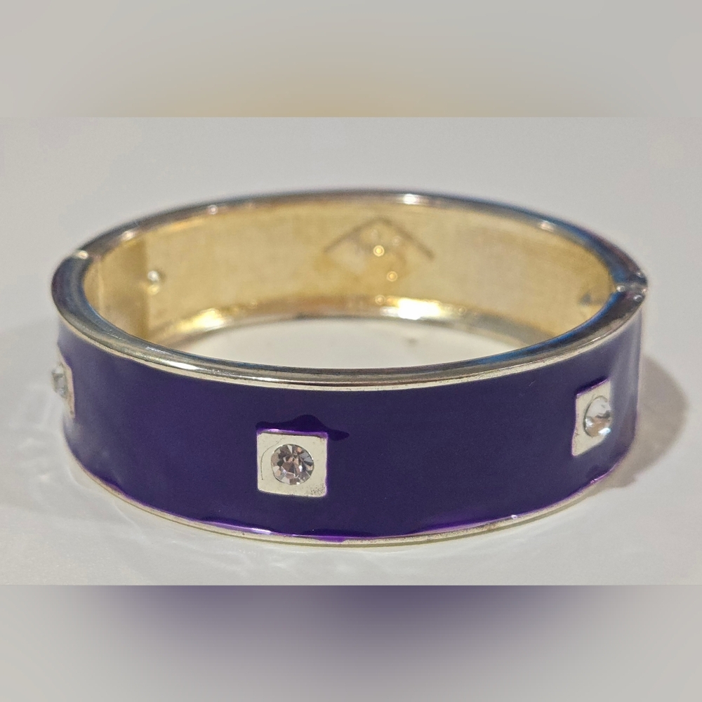 Nordstrom Sequin NYC Blue Enamel Crystal Hermes Style Hinge Bangle Bracelet NWOT